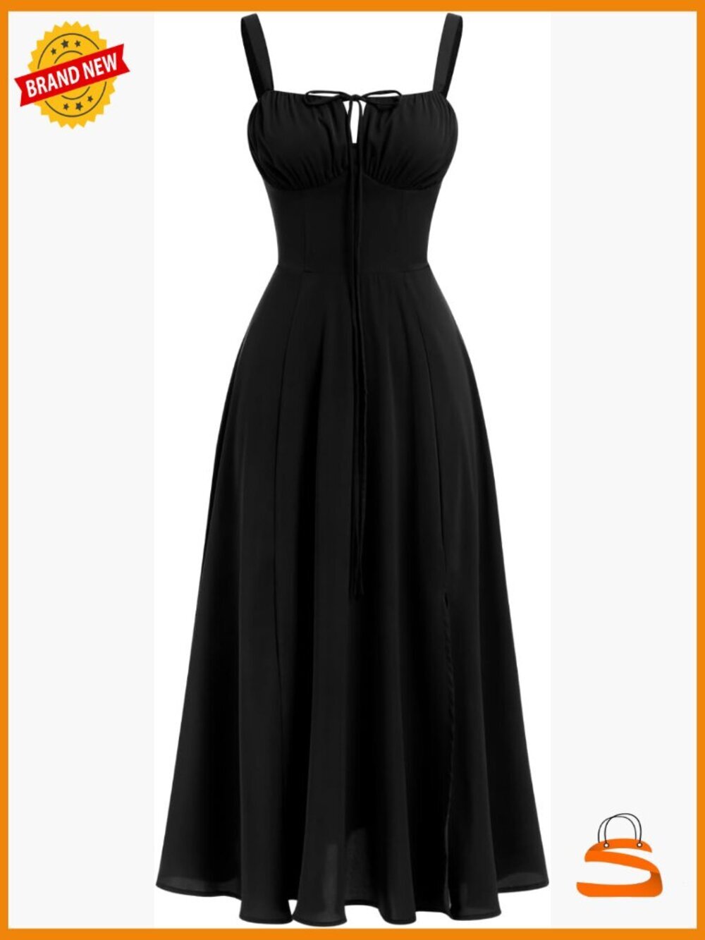 Floral Corset Dress Midi Spaghetti Strap Thigh Slit Wedding Guest